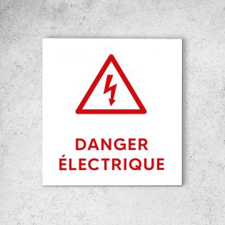 Pictogramme panneau signalétique format 20 cm x 20 cm en Dibond Blanc Picto Rouge - Modèle Danger Électrique
