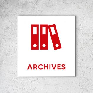 Pictogramme panneau signalétique format 20 cm x 20 cm en Dibond Blanc Picto Rouge - Modèle Archives
