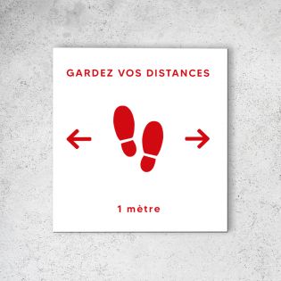 Pictogramme panneau signalétique format 20 cm x 20 cm en Dibond Blanc Picto Rouge - Modèle Gardez vos Distance (distanciation so