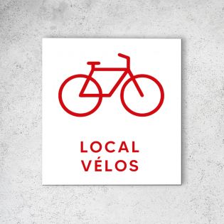 Pictogramme panneau signalétique format 20 cm x 20 cm en Dibond Blanc Picto Rouge- Modèle Local Vélo