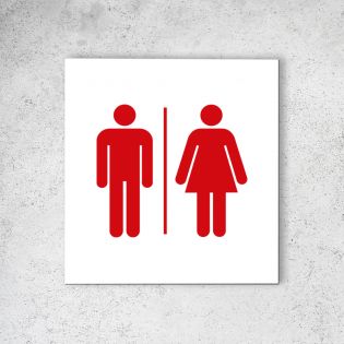 Pictogramme panneau signalétique format 20 cm x 20 cm en Dibond Blanc Picto Rouge - Modèle Toilettes Mixtes