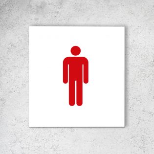 Pictogramme panneau signalétique format 20 cm x 20 cm en Dibond Blanc Picto Rouge - Modèle Toilettes Hommes