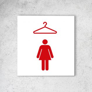 Pictogramme panneau signalétique format 20 cm x 20 cm en Dibond Blanc Picto Rouge - Modèle Vestiaires Femmes