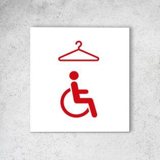 Pictogramme panneau signalétique format 20 cm x 20 cm en Dibond Blanc Picto Rouge - Modèle Vestiaires PMR