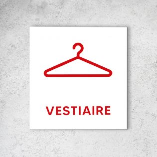 Pictogramme panneau signalétique format 20 cm x 20 cm en Dibond Blanc Picto Rouge - Modèle Vestiaires