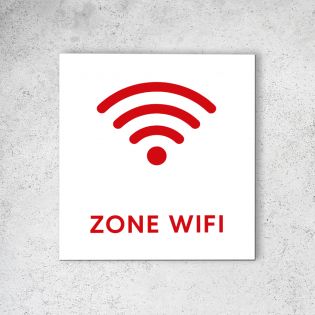 Pictogramme panneau signalétique format 20 cm x 20 cm en Dibond Blanc Picto Rouge - Modèle Ondes -Zone Wifi