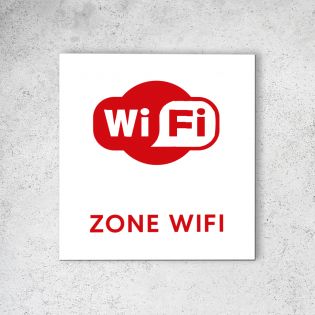 Pictogramme panneau signalétique format 20 cm x 20 cm en Dibond Blanc Picto Rouge -Modèle Borne Wifi