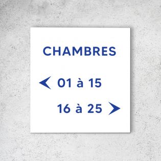 Panneau signalétique en dibond blanc Picto Bleu · indication chambres à personnaliser