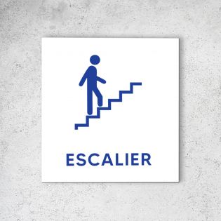 Pictogramme panneau signalétique format 20 cm x 20 cm en Dibond Blanc Picto Bleu - Modèle Escalier Droite