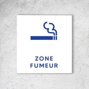 Pictogramme panneau signalétique format 20 cm x 20 cm en Dibond Blanc Picto Bleu - Modèle Zone Fumeur