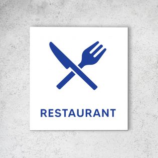Pictogramme panneau signalétique format 20 cm x 20 cm en Dibond Blanc Picto Bleu - Modèle Restaurant