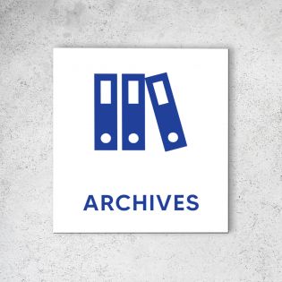 Pictogramme panneau signalétique format 20 cm x 20 cm en Dibond Blanc Picto Bleu - Modèle Archives