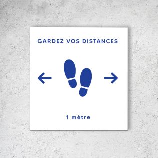 Pictogramme panneau signalétique format 20 cm x 20 cm en Dibond Blanc Picto Bleu - Modèle Gardez vos Distance (distanciation soc