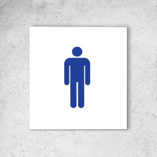 Pictogramme panneau signalétique format 20 cm x 20 cm en Dibond Blanc Picto Bleu - Modèle Toilettes Hommes