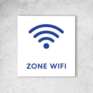 Pictogramme panneau signalétique format 20 cm x 20 cm en Dibond Blanc Picto Bleu - Modèle Ondes -Zone Wifi