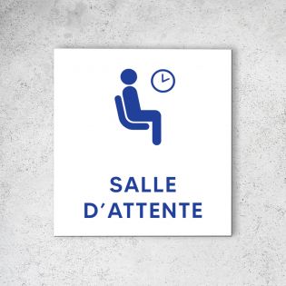 Pictogramme panneau signalétiqueformat 20 cm x 20 cm en Dibond Blanc Picto Bleu - Modèle Salle d'Attente