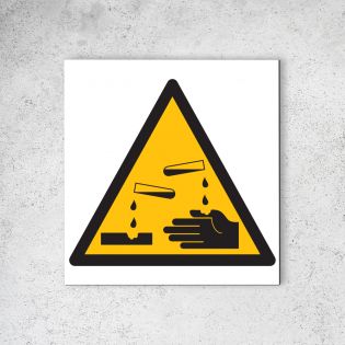 Panneau signalétique - Pictogramme d'avertissement - Danger en Dibond 20 x 20 cm | Matières Corrosives
