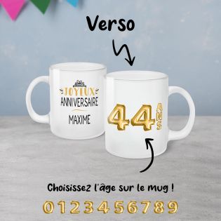 Tasse givrée Joyeux Anniversaire · Ballons Dorés · Personnalisé avec Prénom et Âge