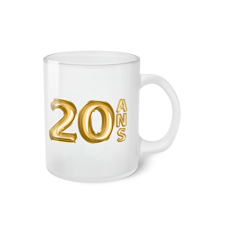 Frosted Happy Birthday Cup · Golden Balloons 20 years · Personalized with First Name
