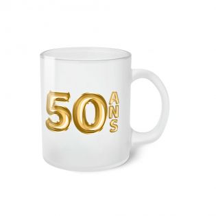 Tasse givrée Joyeux Anniversaire · Ballons Dorés 50 ans · Personnalisé avec Prénom