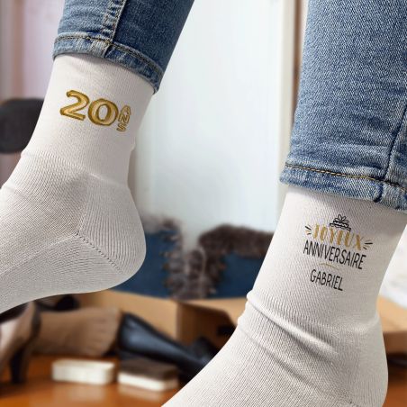 Pair of Personalized Socks with First Name · 20th Birthday Golden Balloons