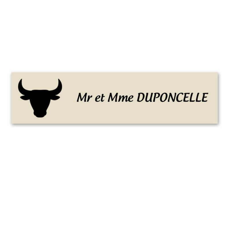 Plaque nom personnalisée 1 ligne + signe astrologique TAUREAU pour boite aux lettres type Decayeux (100x25mm) Plaque nom personnalisée 1 ligne + signe astrologique TAUREAU pour boite aux lettres type Decayeux (100x25mm)