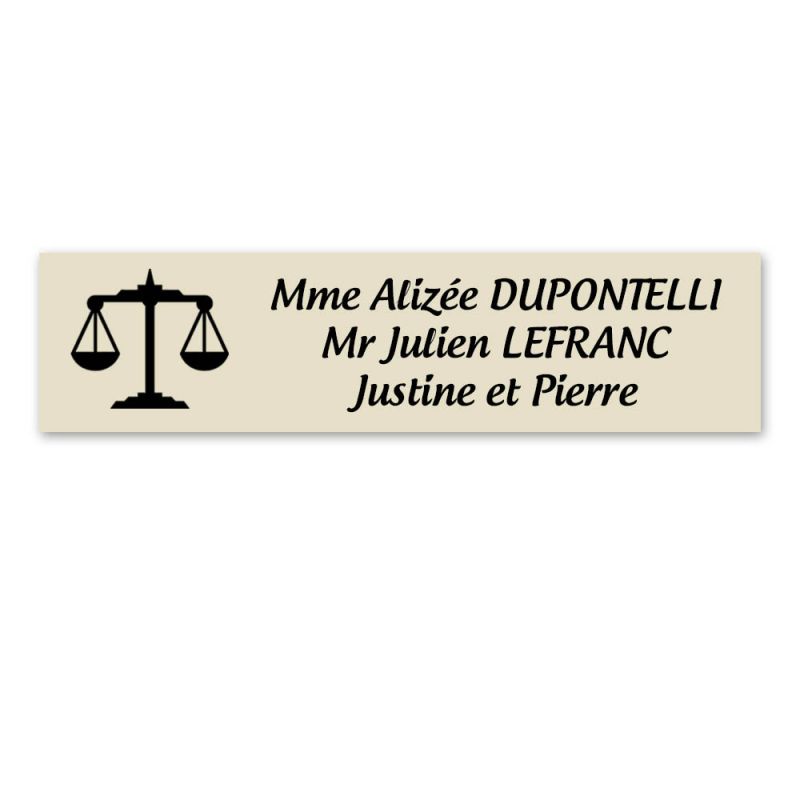 Plaque nom personnalisée 3 lignes + signe astrologique BALANCE pour boite aux lettres type Decayeux (100x25mm)