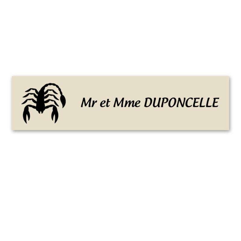Plaque nom personnalisée 1 ligne + signe astrologique SCORPION pour boite aux lettres type Decayeux (100x25mm) Plaque nom personnalisée 1 ligne + signe astrologique SCORPION pour boite aux lettres type Decayeux (100x25mm)