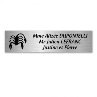 Plaque nom personnalisée 3 lignes + signe astrologique SCORPION pour boite aux lettres type Decayeux (100x25mm)