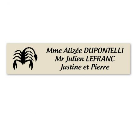 Plaque nom personnalisée 3 lignes + signe astrologique SCORPION pour boite aux lettres type Decayeux (100x25mm)