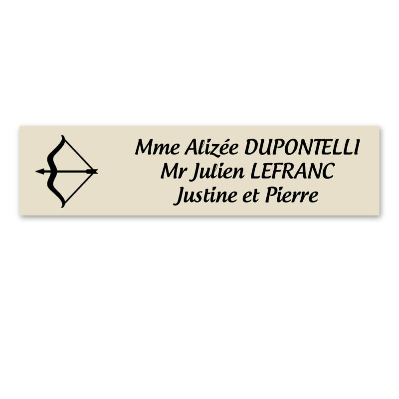 Plaque nom personnalisée 3 lignes + signe astrologique SAGITTAIRE pour boite aux lettres type Decayeux (100x25mm) Plaque nom personnalisée 3 lignes + signe astrologique SAGITTAIRE pour boite aux lettres type Decayeux (100x25mm)