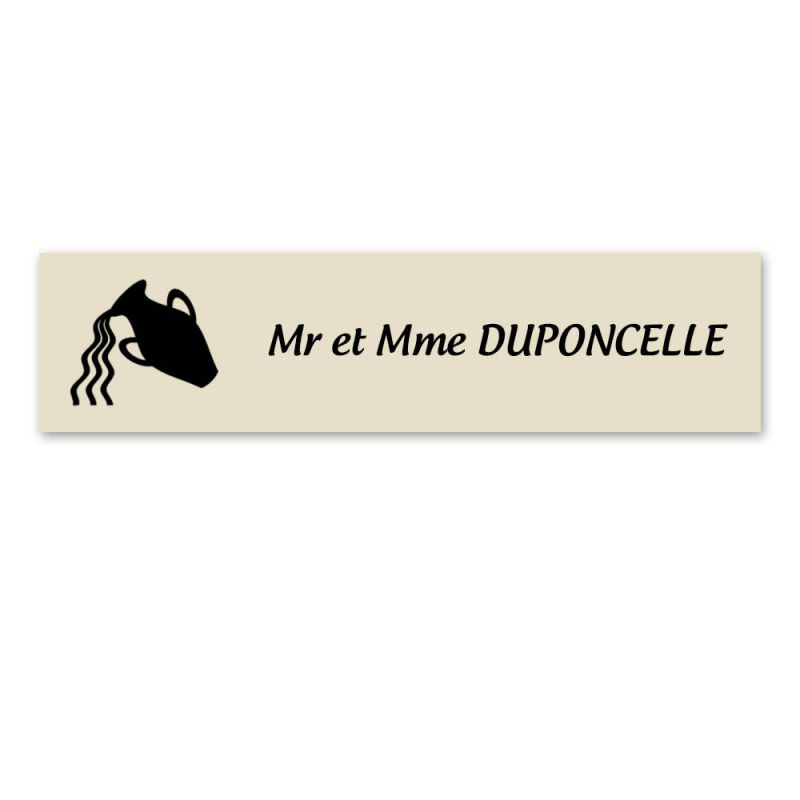 Plaque nom personnalisée 1 ligne + signe astrologique BELIER pour boite aux lettres type Decayeux (100x25mm) Plaque nom personnalisée 1 ligne + signe astrologique BELIER pour boite aux lettres type Decayeux (100x25mm)
