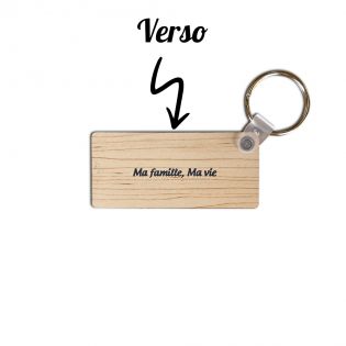 Porte-clés rectangulaire effet bois clair à graver · Modèle Famille 3 personnages