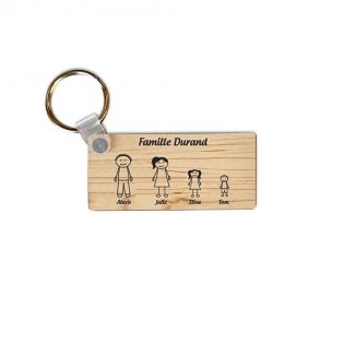 Porte clé personnalisé famille en bois - Porte clés bois et cuir -  creationsdere