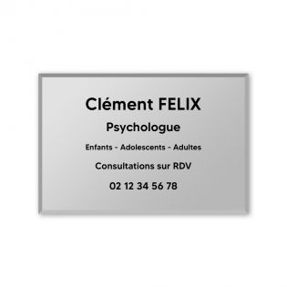 Plaque professionnelle personnalisée en plexi pour psychologue, sophrologue - Argent Lettres Noires - Format 30 x 20 cm