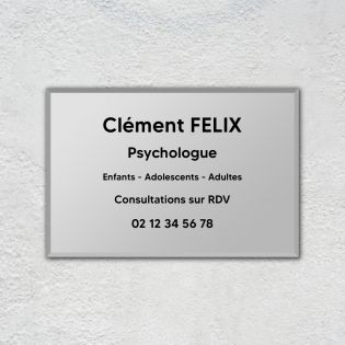 Plaque professionnelle personnalisée en plexi pour psychologue, sophrologue - Argent Lettres Noires - Format 30 x 20 cm