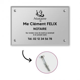 Plaque professionnelle personnalisée avec logo en plexi pour notaire - Argent Lettres Noires - Format 30 cm x 20 cm