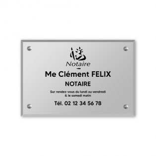 Plaque professionnelle personnalisée avec logo en plexi pour notaire - Argent Lettres Noires - Format 30 cm x 20 cm
