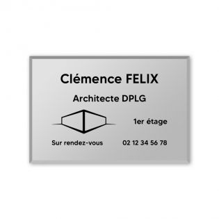 Plaque professionnelle personnalisée avec logo en plexi pour architecte - Argent Lettres Noires - Format 30 cm x 20 cm