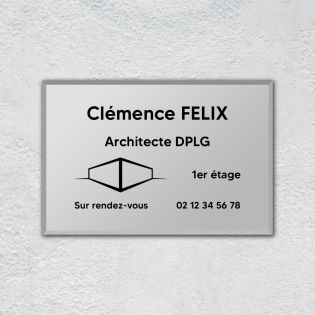 Plaque professionnelle personnalisée avec logo en plexi pour architecte - Argent Lettres Noires - Format 30 cm x 20 cm
