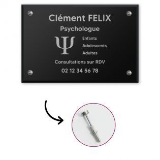 Plaque professionnelle personnalisée avec logo en plexi pour psychologue - Argent Lettres Noires - 30 cm x 20 cm