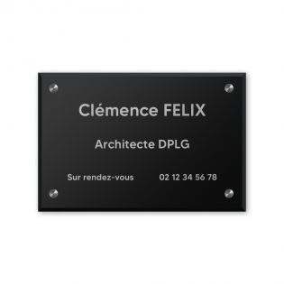 Plaque professionnelle personnalisée en plexi pour architecte, cabinet d'architecture - Argent Lettres Noires - Format 30 x 20 c