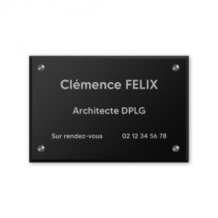 plaque professionnelle en plexiglas Or, lettres noires pose extérieure