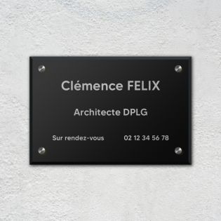 Plaque professionnelle personnalisée en plexi pour architecte, cabinet d'architecture - Argent Lettres Noires - Format 30 x 20 c