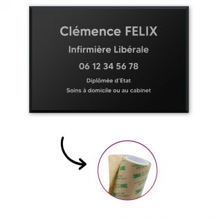 Plaque professionnelle personnalisée en plexi pour infirmière libérale - Argent Lettres Noires - Format 30 x 20 cm