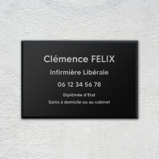 Plaque professionnelle personnalisée en plexi pour infirmière libérale - Argent Lettres Noires - Format 30 x 20 cm