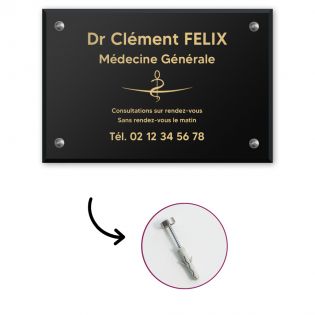 Plaque professionnelle personnalisée avec logo en plexi pour médecin - Argent Lettres Noires - Format 30 cm x 20 cm