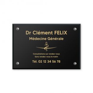 Plaque professionnelle personnalisée avec logo en plexi pour médecin - Argent Lettres Noires - Format 30 cm x 20 cm