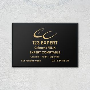 Plaque professionnelle personnalisée en plexi avec logo pour expert comptable - Argent Lettres Noires - Format 30 cm x 20 cm