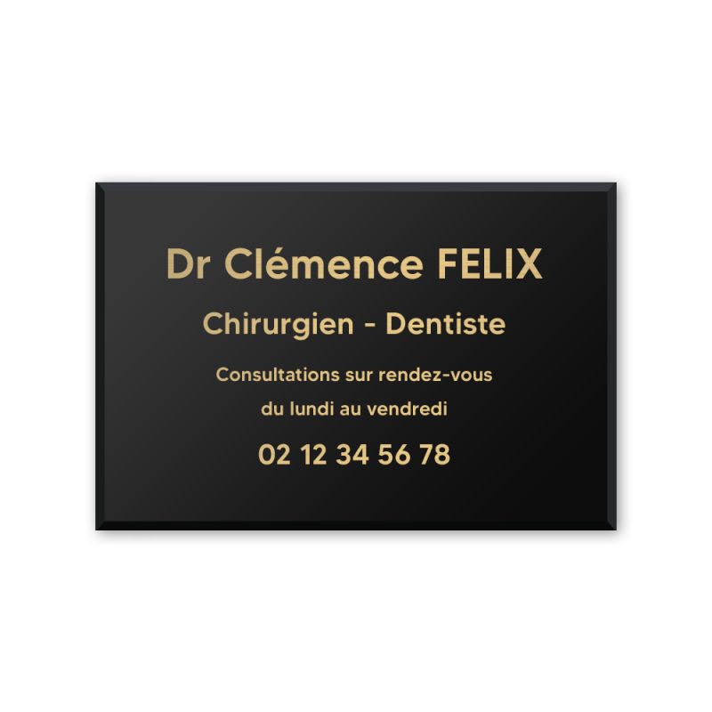 Plaque professionnelle personnalisée en plexi pour dentiste, chirurgien dentiste - Argent Lettres Noires - Format 30 x 20 cm